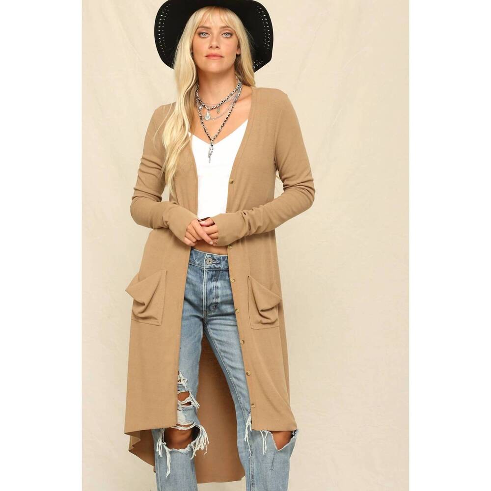 NEW KYEMI lightweight button up duster in camel